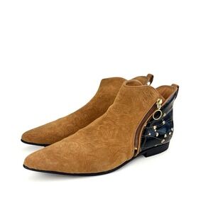 John Fluevog TOKYO SMITH DOUBLE-ZIP ANKLE BOOTS Sz 8 Boho Chic Western Festival